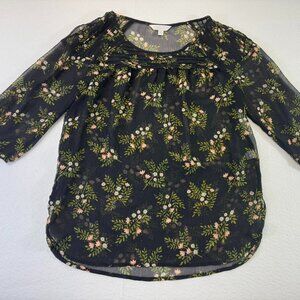 lauren conrad Sheer Babydoll blouse medium Black Floral Boho Flowy Hippie